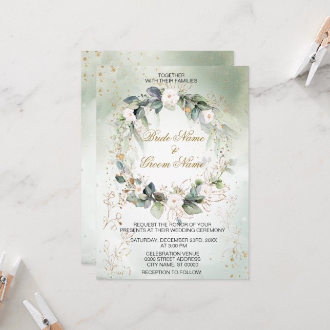 Invitación Boho Watercolor Greenery Floral Moderno Boda (Anverso/Reverso In Situ)