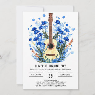 Invitación Boho Watercolor Guitar Boy Cumpleaños