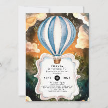 Boho Watercolor Hot Air Balloon Birday