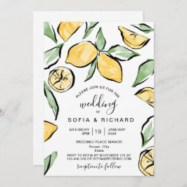 Invitación Boho Watercolor Lemon Citrus Verdor