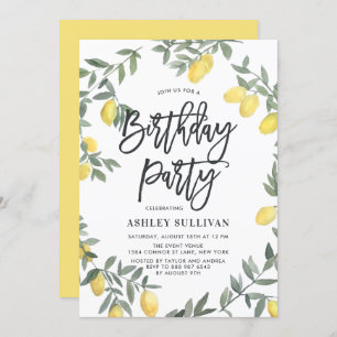Invitación Boho Watercolor Lemon Wreath Birday Party