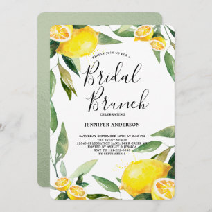 Invitación Boho Watercolor Lemon Wreath Bridal Brunch