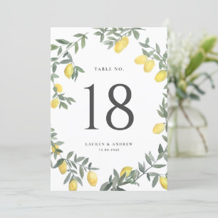 Invitación Boho Watercolor Lemon Wreath Número de tabla Boda