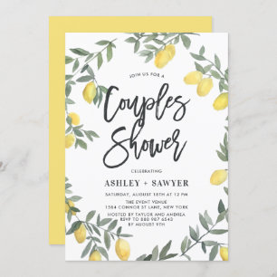 Invitación Boho Watercolor Lemon Wreath Parejas Ducha