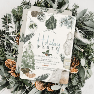 Invitación Boho Watercolor Luz Azul Navidad fiesta de feriado