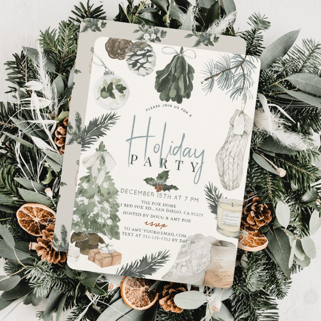 Invitación Boho Watercolor Luz Azul Navidad fiesta de feriado (Subido por el creador)