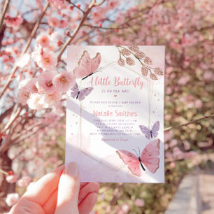 Invitación Boho Watercolor Mariposa Besada Chica Baby Shower