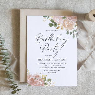 Invitación Boho Watercolor Mauve Feach Flowday Party