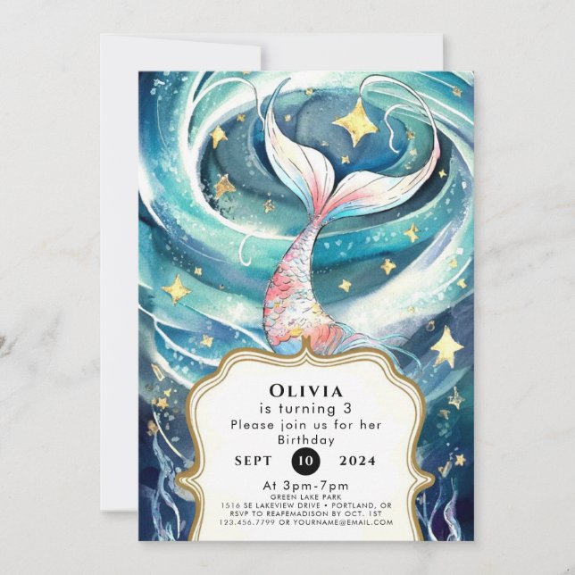 Invitación Boho Watercolor Mermaid Cumpleaños (Anverso)