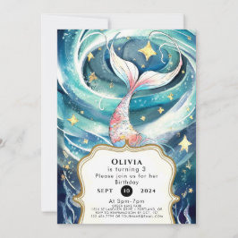 Invitación Boho Watercolor Mermaid Cumpleaños