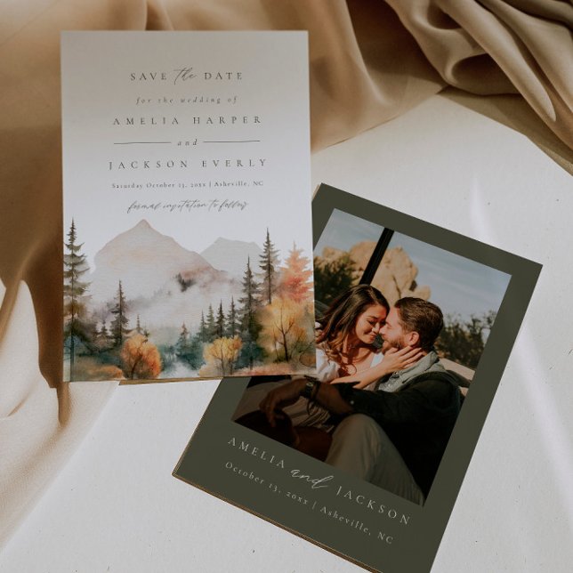 Invitación Boho Watercolor Mountain Wedding Salva la fecha (Subido por el creador)