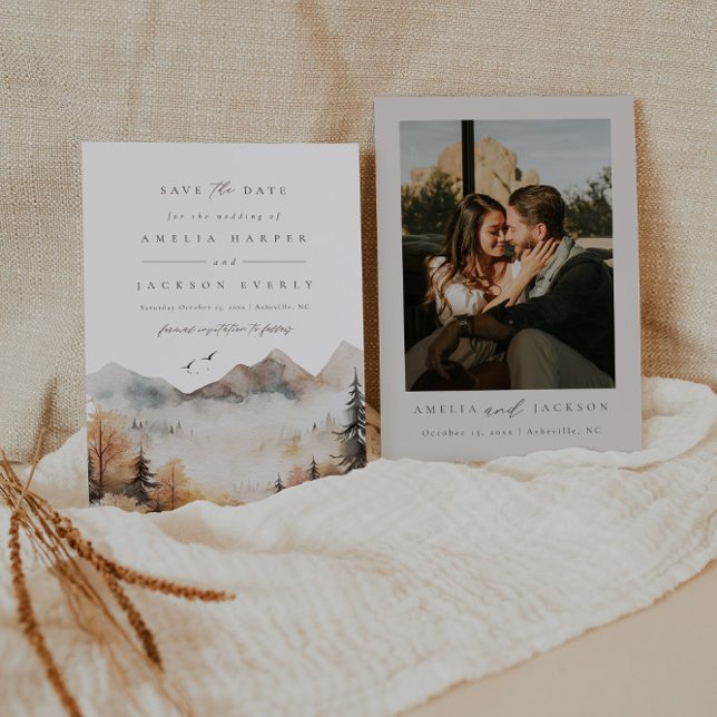 Invitación Boho Watercolor Mountain Wedding Salva la fecha (Subido por el creador)