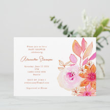 Boho Watercolor Naranja Rosa Flores Baby Shower