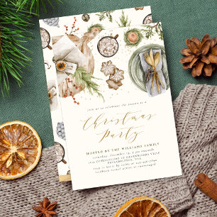 Invitación Boho Watercolor Navidades Fiesta Cena Cottagecore