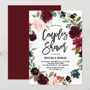 Invitación Boho Watercolor Otoño Wreath Parejas Ducha