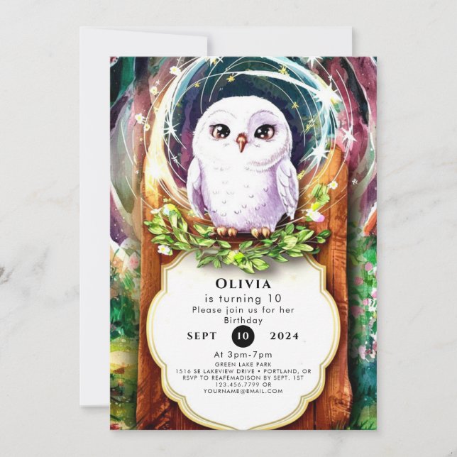 Invitación Boho Watercolor Owl Cumpleaños (Anverso)