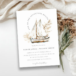 Invitación Boho Watercolor Palm Sailboat Seascape Boda