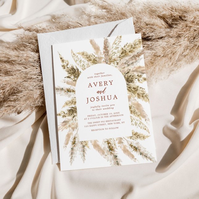 Invitación Boho Watercolor Pampas Grass Boda (Subido por el creador)