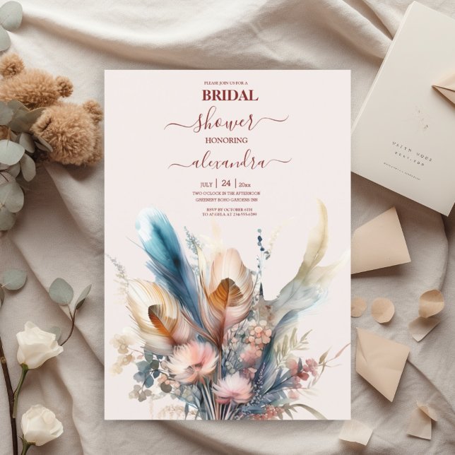 Invitación Boho Watercolor Pampas Grass Bridal (Subido por el creador)