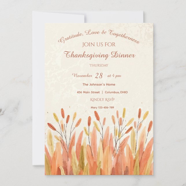 Invitación Boho Watercolor Pampas Grass & Rustic Thankending (Anverso)