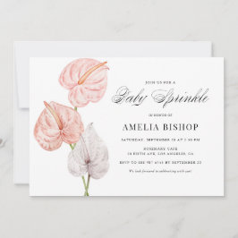 Invitación Boho Watercolor Pink Anthuriums Baby Sprinkle
