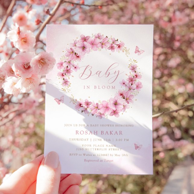 Invitación Boho Watercolor Pink Floral Butfly Baby Shower (Subido por el creador)