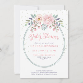 Invitación Boho Watercolor Pink Sage Green Floral Baby Shower