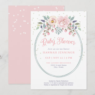 Invitación Boho Watercolor Pink Sage Green Floral Baby Shower