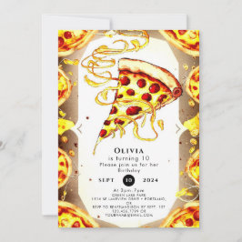 Invitación Boho Watercolor Pizza Cumpleaños
