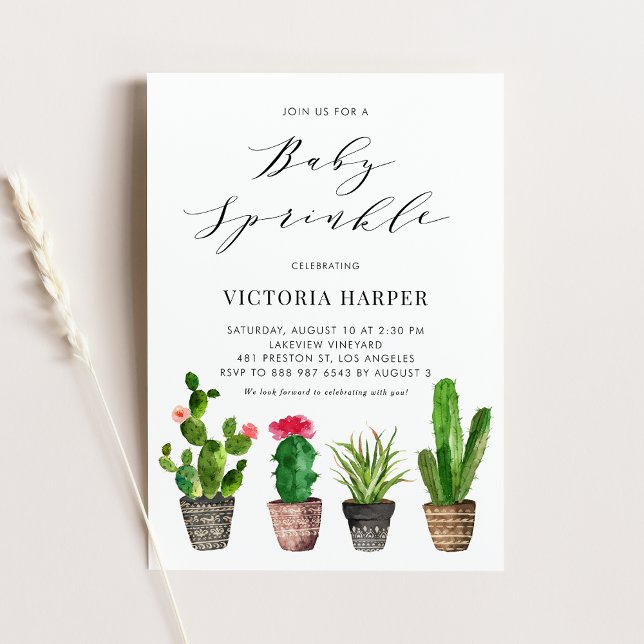 Invitación Boho Watercolor Potant Succulents Baby Sprinkle (Subido por el creador)