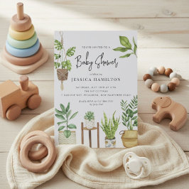 Invitación Boho Watercolor Potted Plants Baby Shower