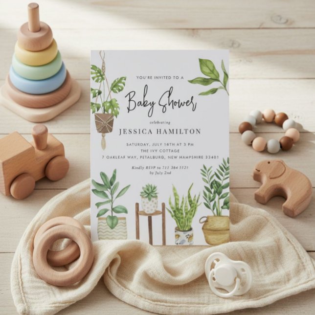 Invitación Boho Watercolor Potted Plants Baby Shower (Subido por el creador)
