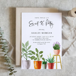 Invitación Boho Watercolor Potted Plants Sweet 16 Fiesta
