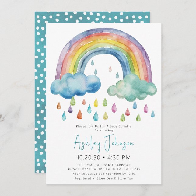 Invitación Boho Watercolor Rainbow Baby Shower (Anverso / Reverso)