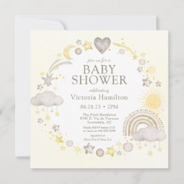 Invitación Boho Watercolor Rainbow Baby Shower