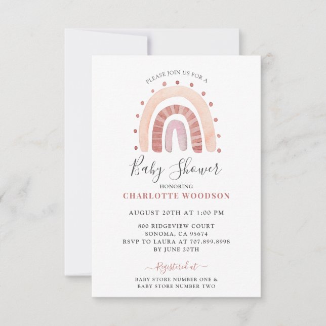 Invitación Boho Watercolor Rainbow Baby Shower (Anverso)
