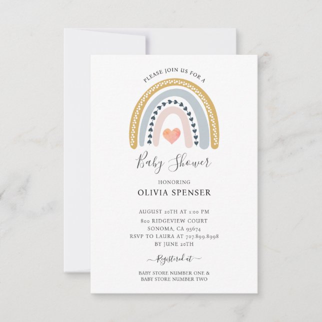 Invitación Boho Watercolor Rainbow Baby Shower (Anverso)