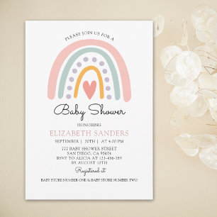 Invitación Boho Watercolor Rainbow Baby Shower Girl
