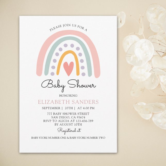 Invitación Boho Watercolor Rainbow Baby Shower Girl (Subido por el creador)
