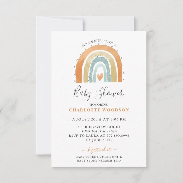 Invitación Boho Watercolor Rainbow Boy Baby Shower (Anverso)