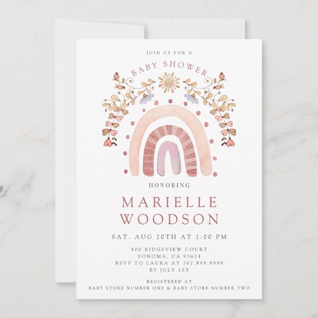 Invitación Boho Watercolor Rainbow Sunshine Baby Shower (Anverso)