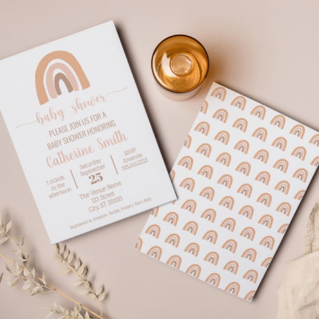 Invitación Boho Watercolor Rainbow Terracotta Baby Shower (Subido por el creador)