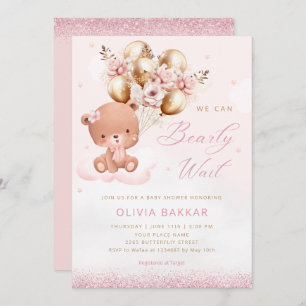 Invitación Boho Watercolor Rosa Teddy Bear Chica Baby Shower