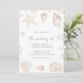 Invitación Boho Watercolor Seashells Perlas Boda Náutico