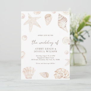 Invitación Boho Watercolor Seashells Perlas Boda Náutico