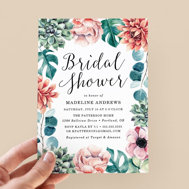 Invitación Boho Watercolor Succulens Bridal Shower (Subido por el creador)