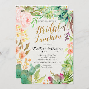 Invitación Boho Watercolor Succults Bridal Luncheon Invitació