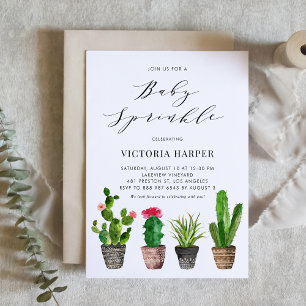 Invitación Boho Watercolor Succulus Verano Bebé Sprinkle