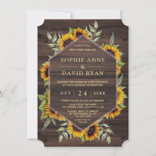Invitación Boho Watercolor Sunflowers Wood Barn Boda