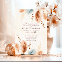 Boho Watercolor Terracotta Beige Blue Pampas Grass